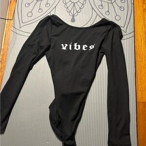 Black Long Sleeve Bodysuit with 'Vibes' Print